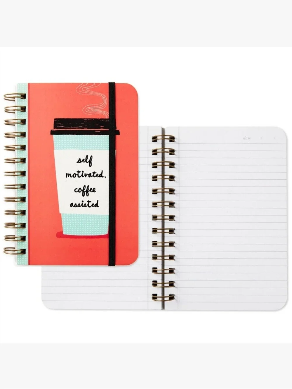Hallmark Coral Spiral Notebook with Coffee Cup Graphic New